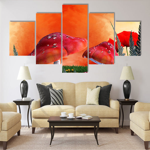 Mushrooms magic place Multi Panel Canvas Wall Art
