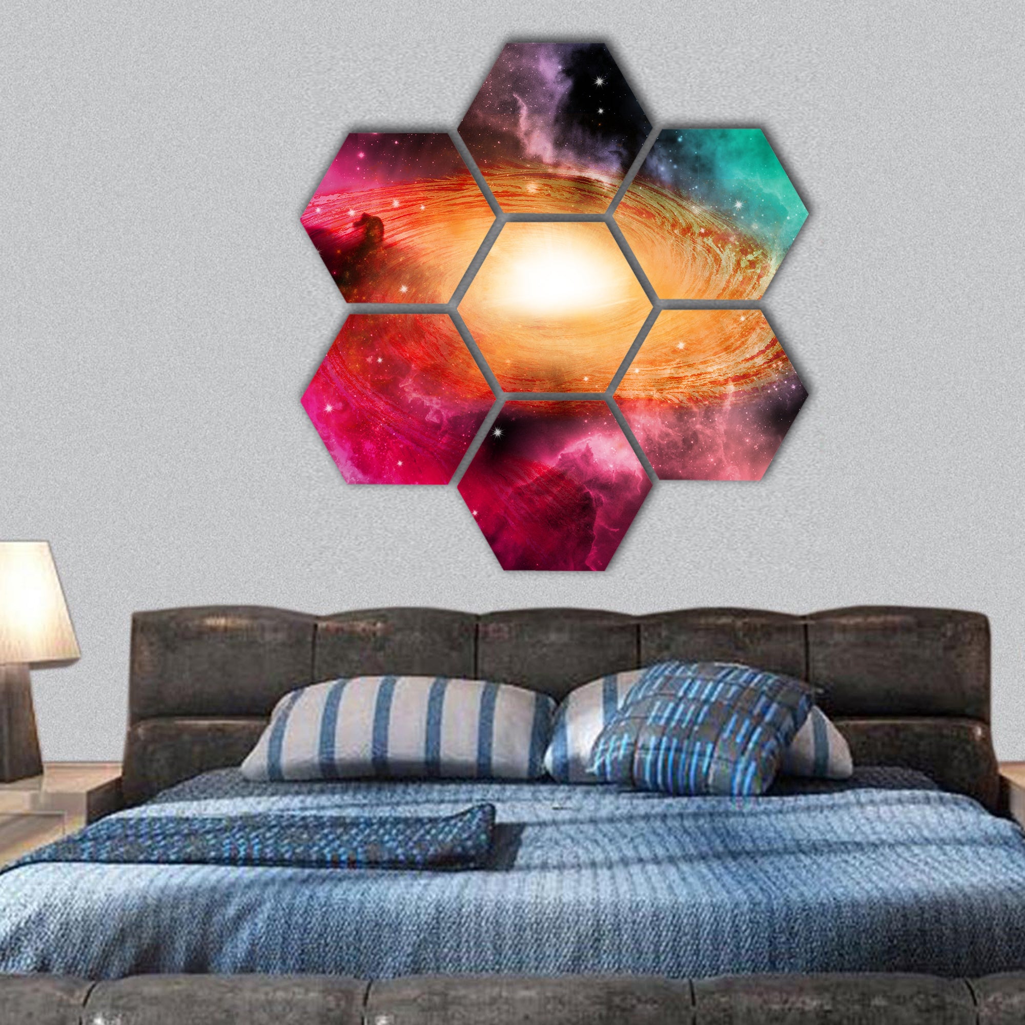 Spiral galaxy hexagonal canvas wall art