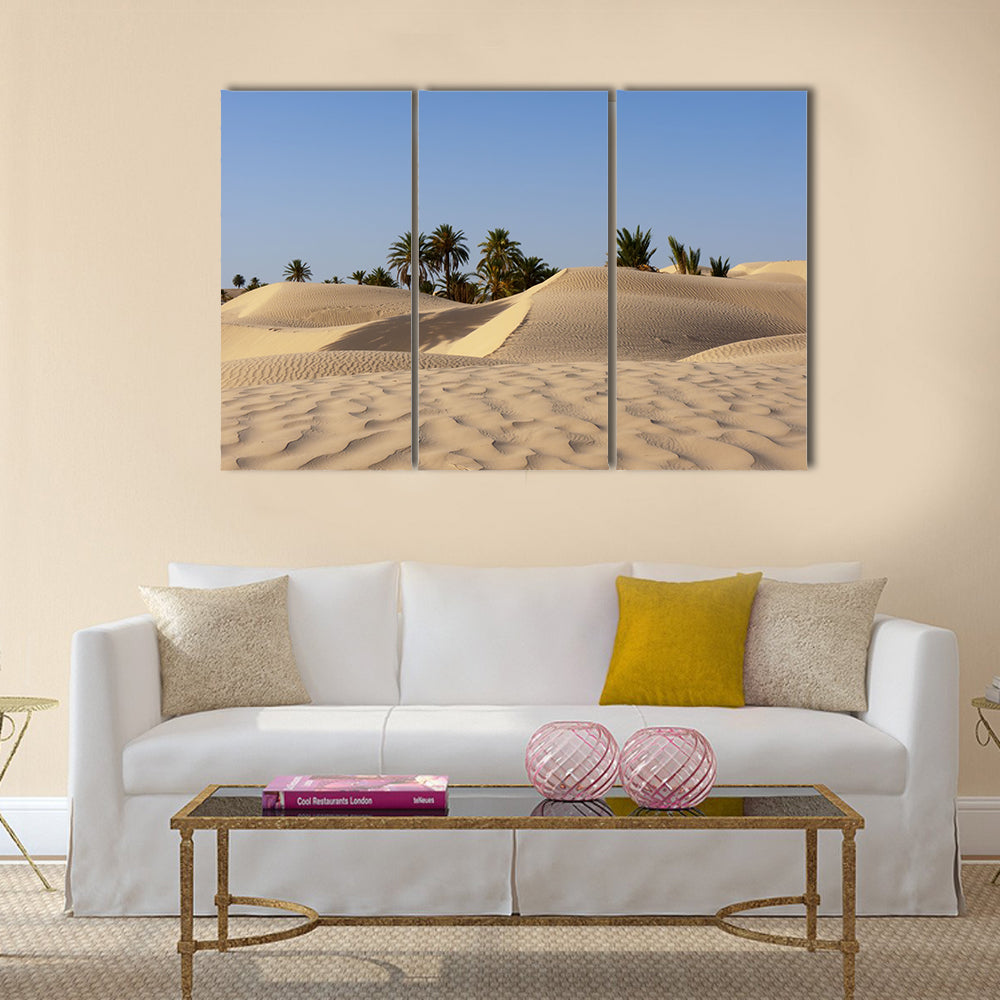 sand dune and palm tree in the desert  Multi panel canvas wall art