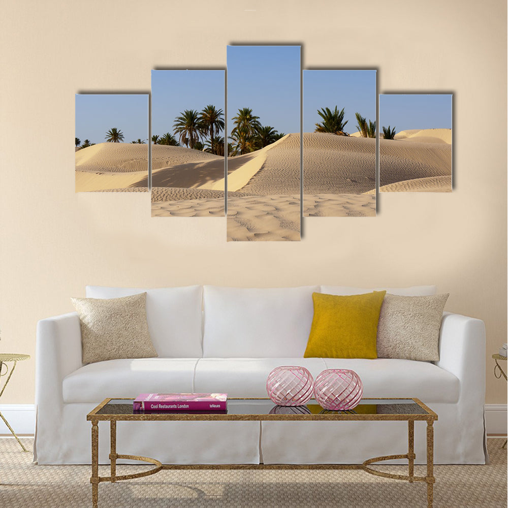 sand dune and palm tree in the desert  Multi panel canvas wall art