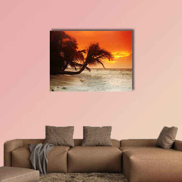 Sunset on the sea beach multi panel canvas wall art