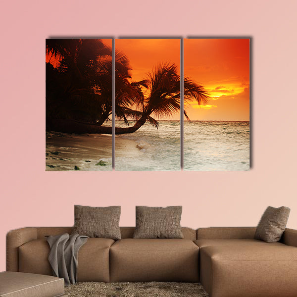 Sunset on the sea beach multi panel canvas wall art