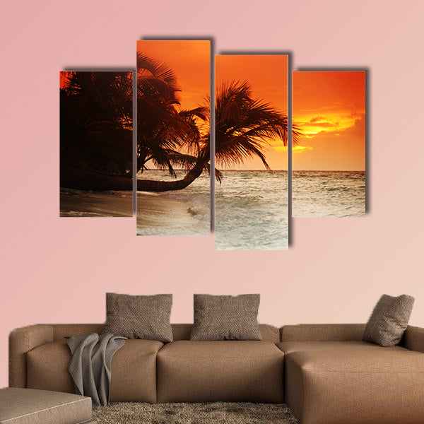 Sunset on the sea beach multi panel canvas wall art