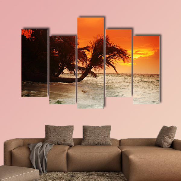 Sunset on the sea beach multi panel canvas wall art