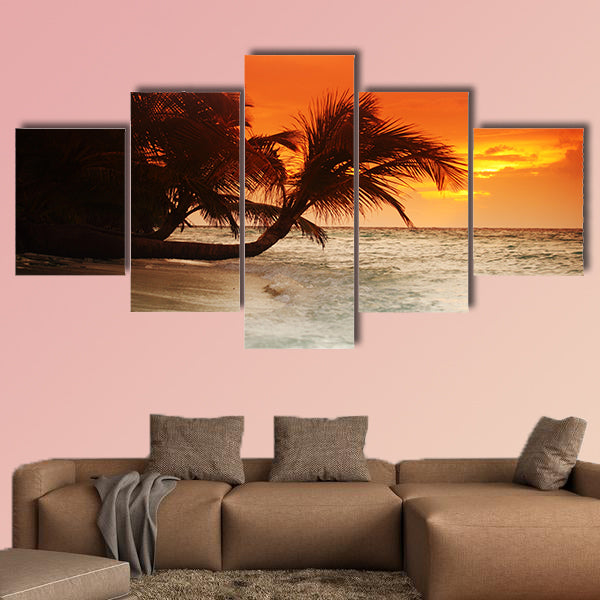 Sunset on the sea beach multi panel canvas wall art