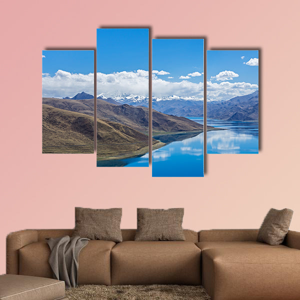 Yamdrok lake highest land with mountains under blue sky canvas wall art