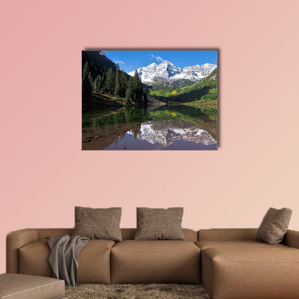Snow covered Maroon Bells in autumn multi panel canvas wall art
