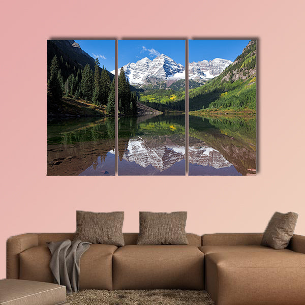Snow covered Maroon Bells in autumn multi panel canvas wall art