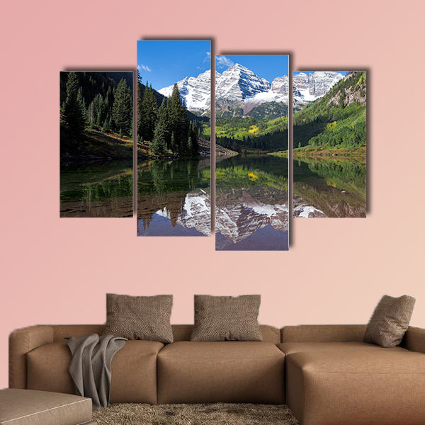 Snow covered Maroon Bells in autumn multi panel canvas wall art