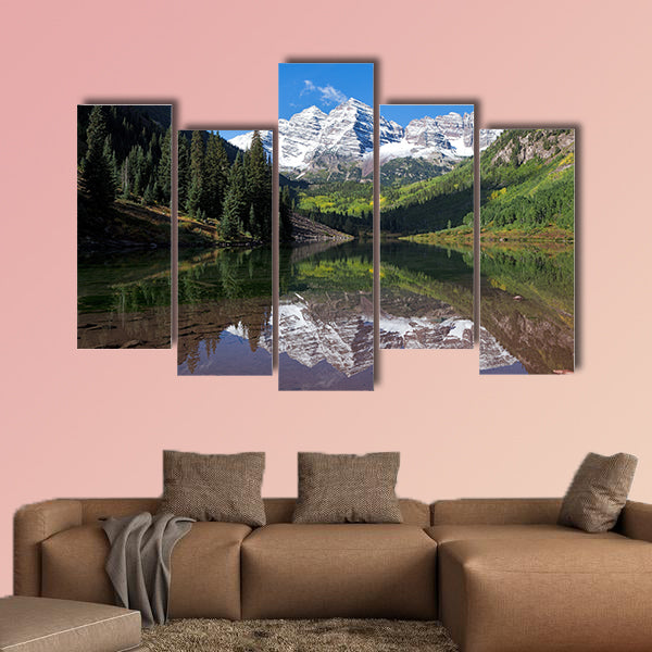 Snow covered Maroon Bells in autumn multi panel canvas wall art