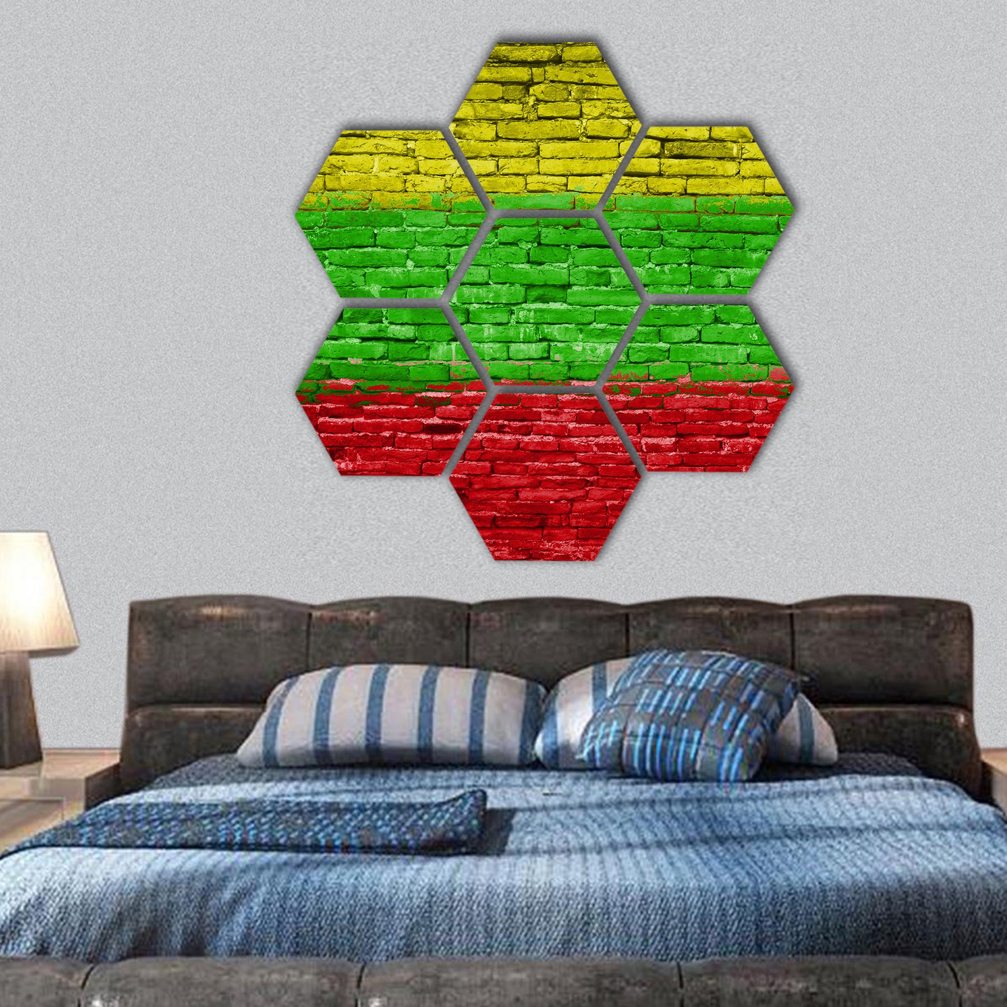 Lithuania flag painted on old brick wall hexagonal canvas wall art