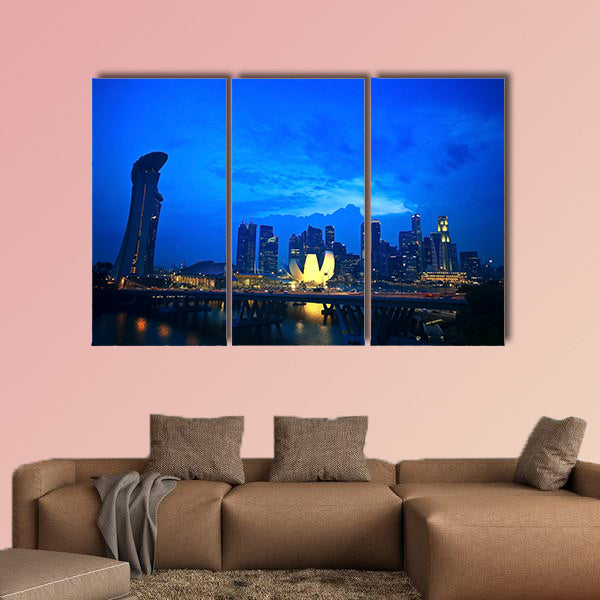 Top view of Singapore flyer landscape in the evening time Multi panel canvas wall art