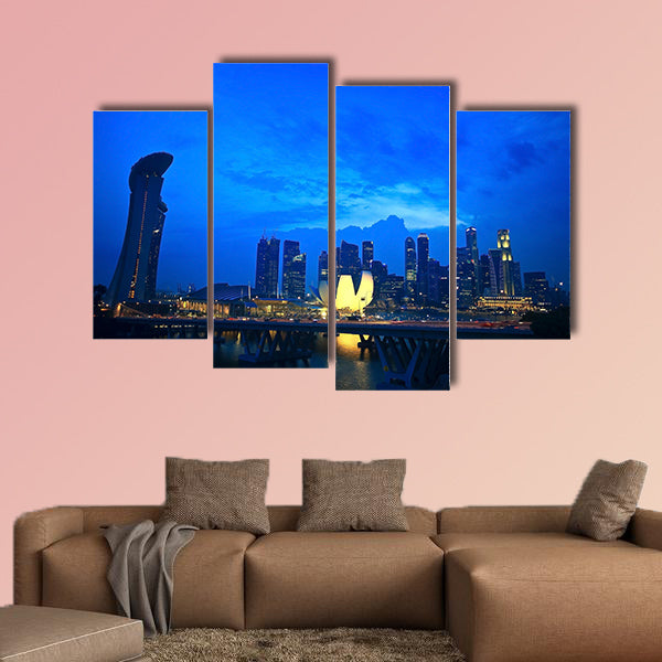 Top view of Singapore flyer landscape in the evening time Multi panel canvas wall art