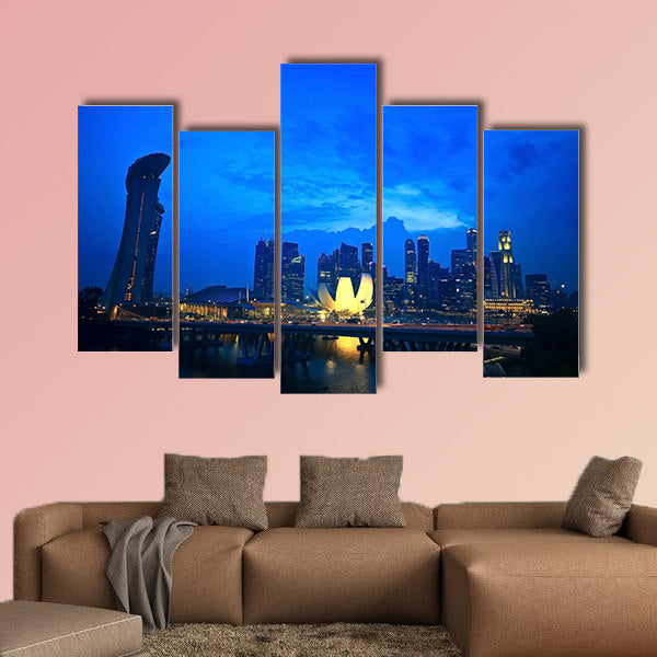 Top view of Singapore flyer landscape in the evening time Multi panel canvas wall art