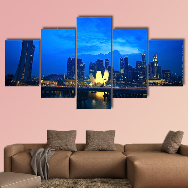 Top view of Singapore flyer landscape in the evening time Multi panel canvas wall art