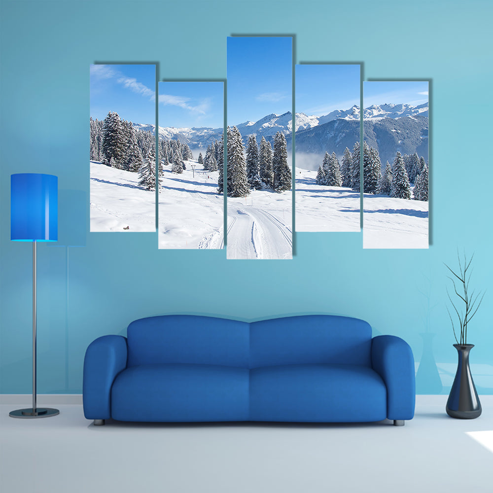 A Slope on the skiing resort Braunwald, Switzerland Multi Panel Canvas Wall Art