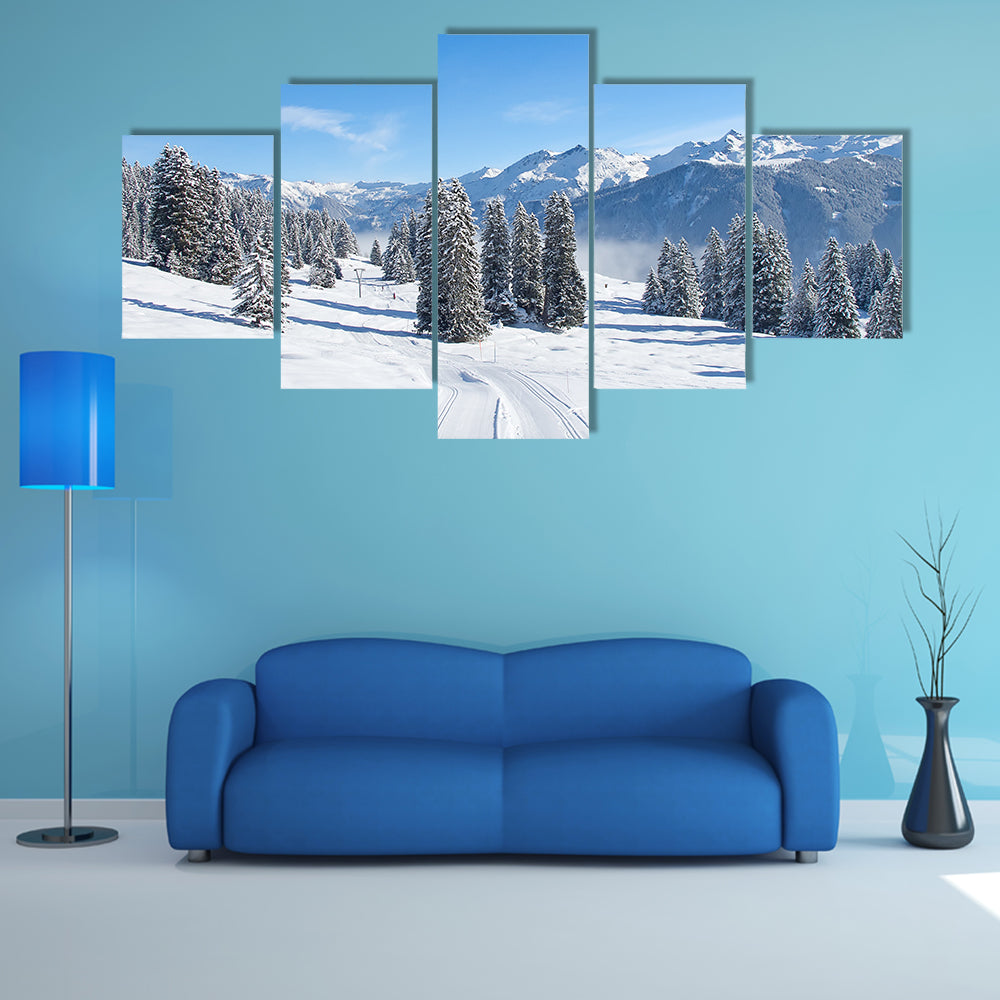 A Slope on the skiing resort Braunwald, Switzerland Multi Panel Canvas Wall Art