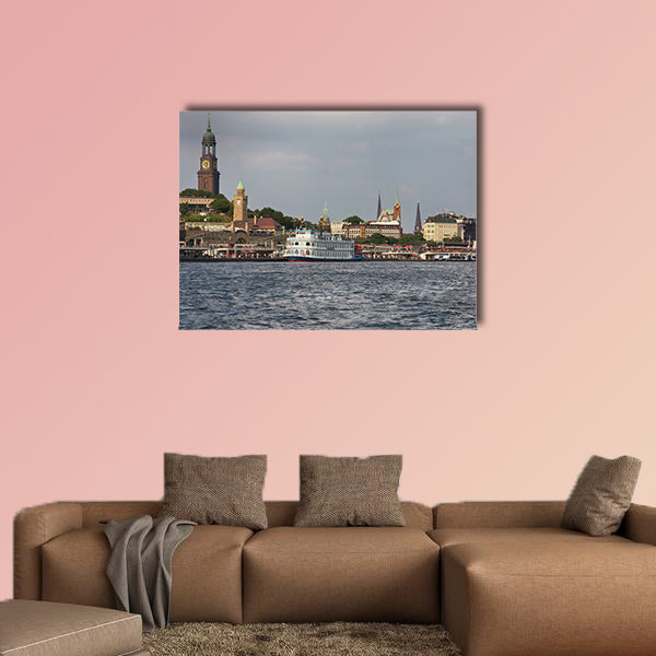 View of Landscape of Hamburg's tourist harbor, on the Elbe River wall art