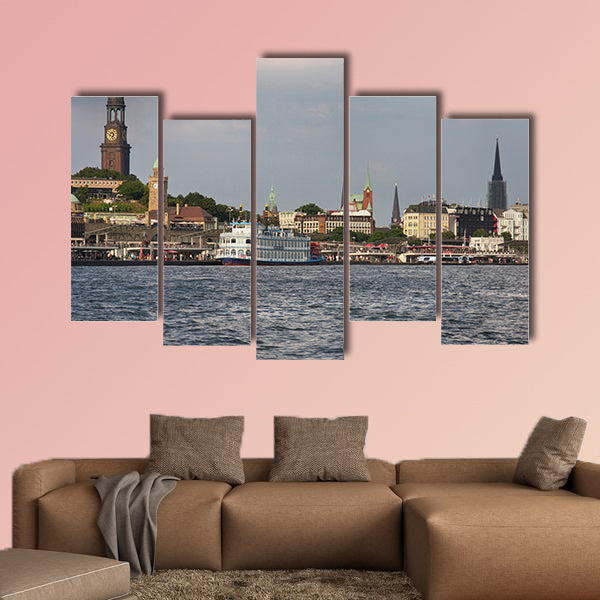 View of Landscape of Hamburg's tourist harbor, on the Elbe River wall art