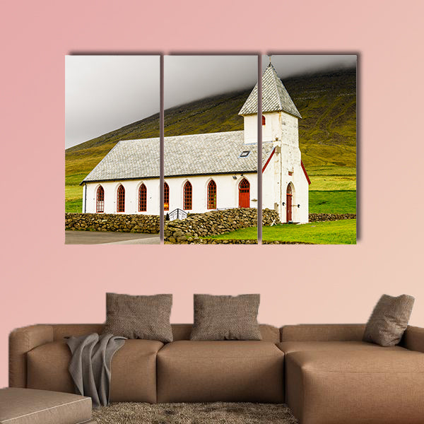 Church on Sandoy, one of the biggest of all the Faroe Islands wall art