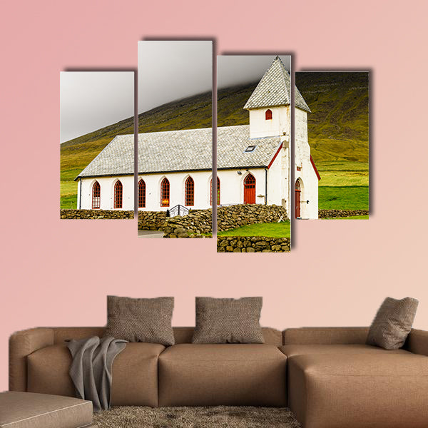 Church on Sandoy, one of the biggest of all the Faroe Islands wall art