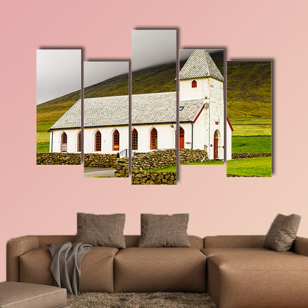 Church on Sandoy, one of the biggest of all the Faroe Islands wall art