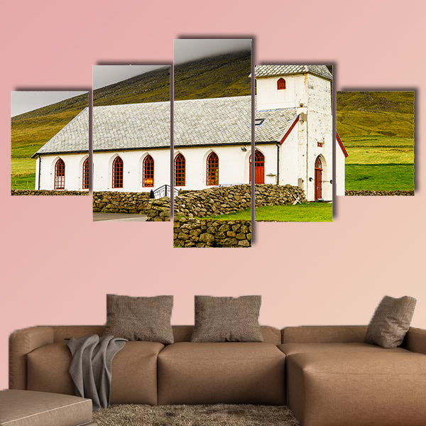 Church on Sandoy, one of the biggest of all the Faroe Islands wall art