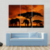 Silhouette two elephants in the sunset Multi panel canvas wall art