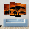 Silhouette two elephants in the sunset Multi panel canvas wall art