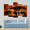 Silhouette two elephants in the sunset Multi panel canvas wall art