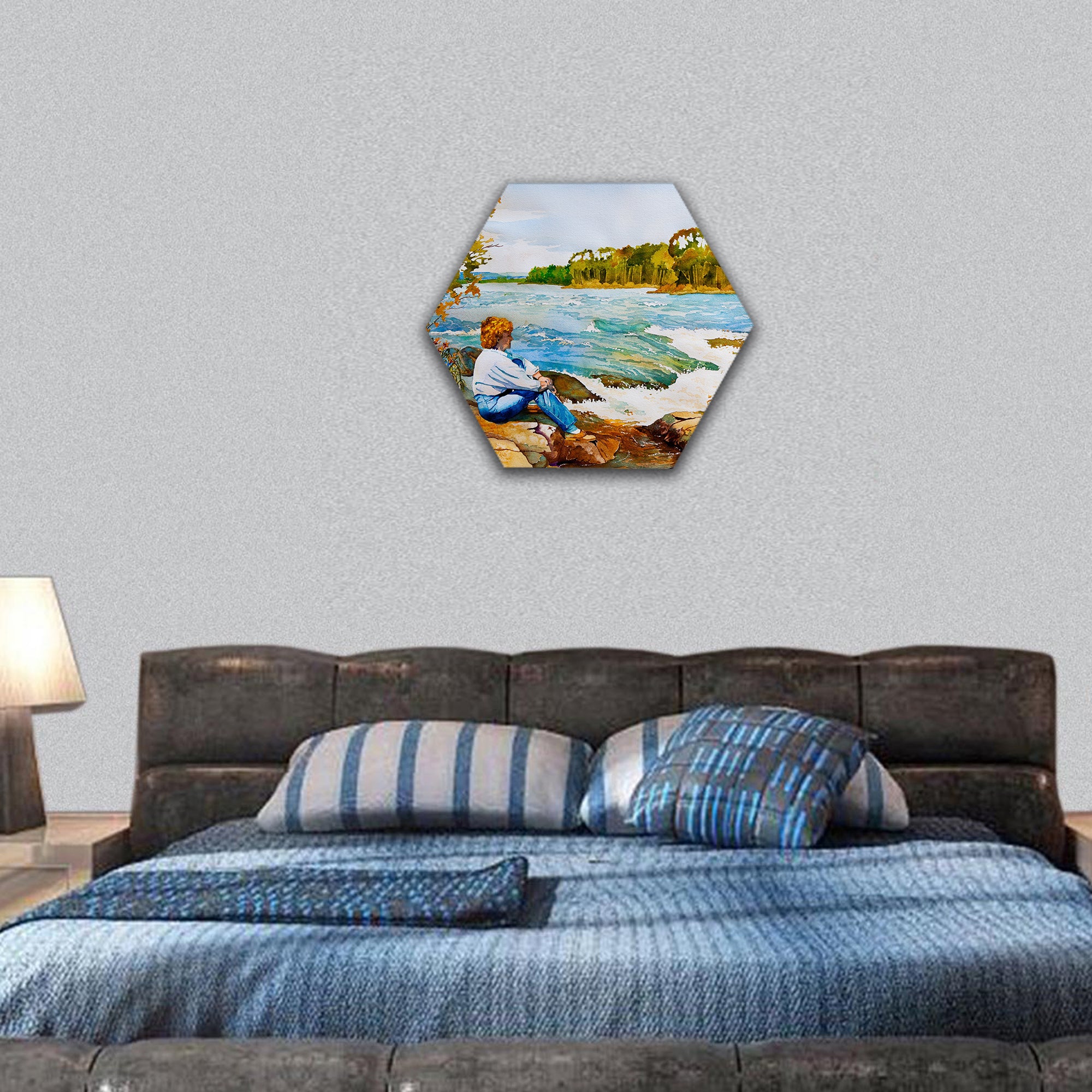 Watercolor painting, Canada in Autumn hexagonal canvas wall art