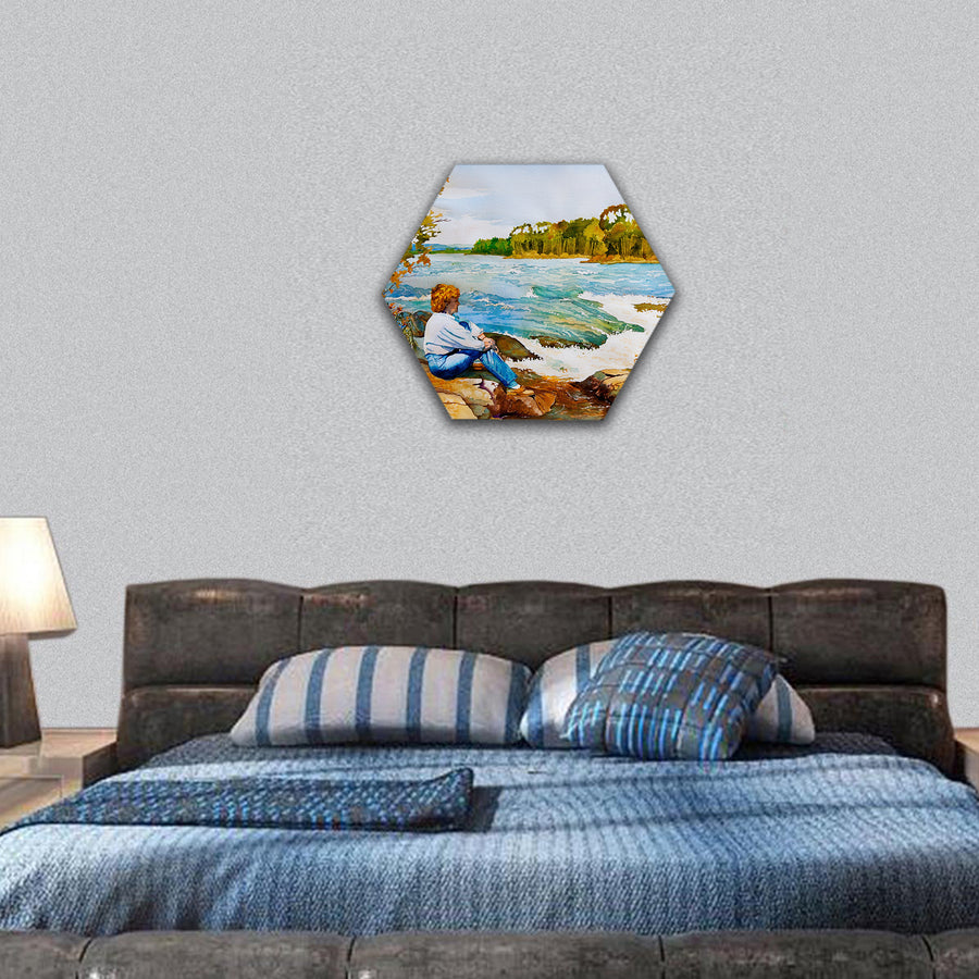Watercolor painting, Canada in Autumn hexagonal canvas wall art