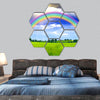 Rainbow in the blue sky hexagonal canvas wall art