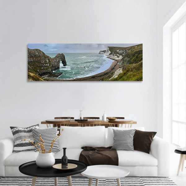 Durdle Door Beach with fantastic rock & cliffs Dorset, England panoramic canvas wall art