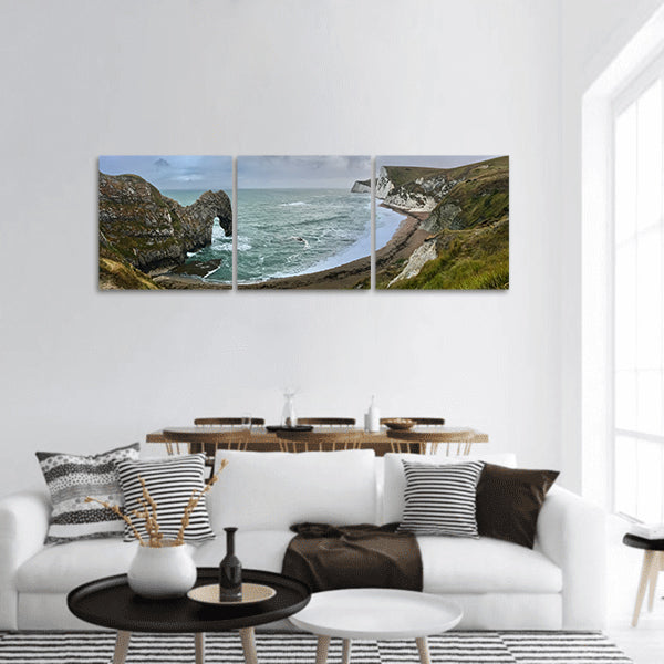 Durdle Door Beach with fantastic rock & cliffs Dorset, England panoramic canvas wall art