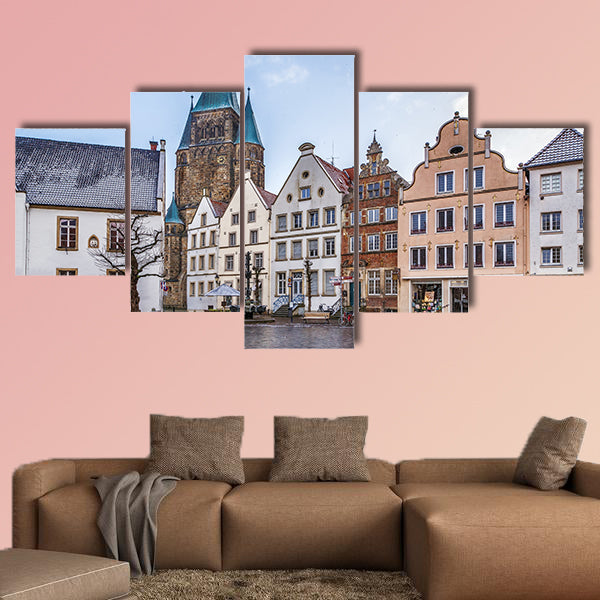 Historical market square with beautiful houses, Warendorf, wall art