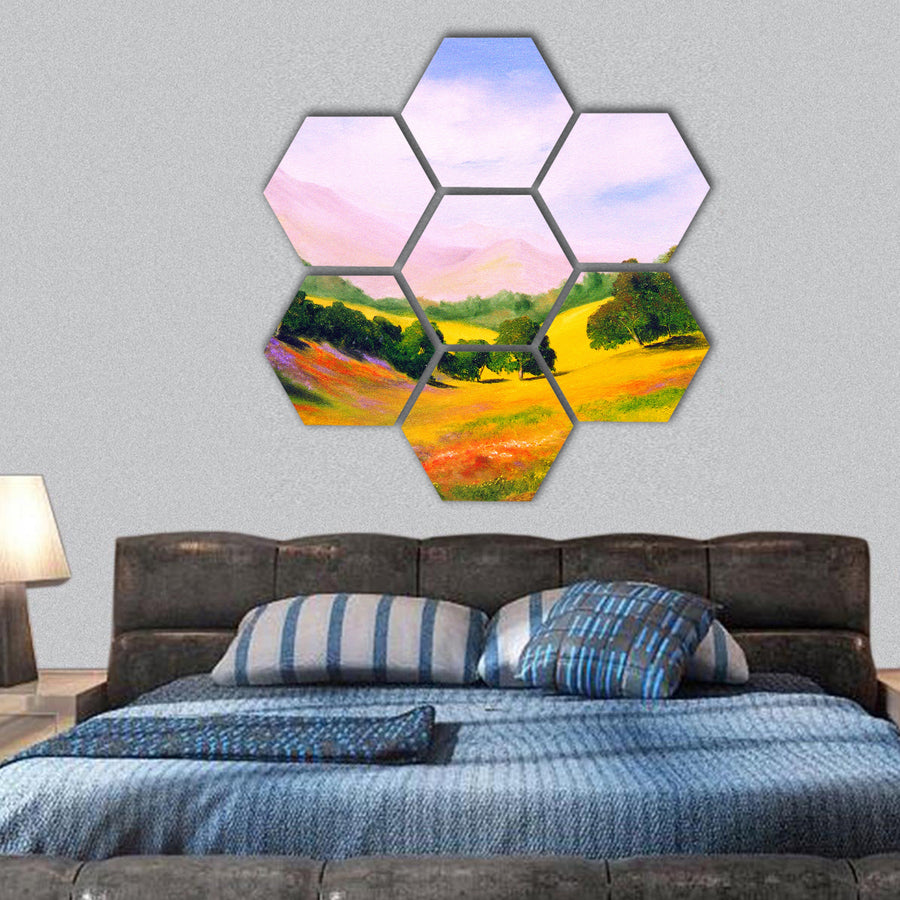Original Oil Painting Landscape hexagonal canvas wall art