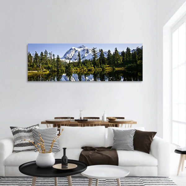 Mountain around picture lake with Mount Baker  panoramic canvas wall art