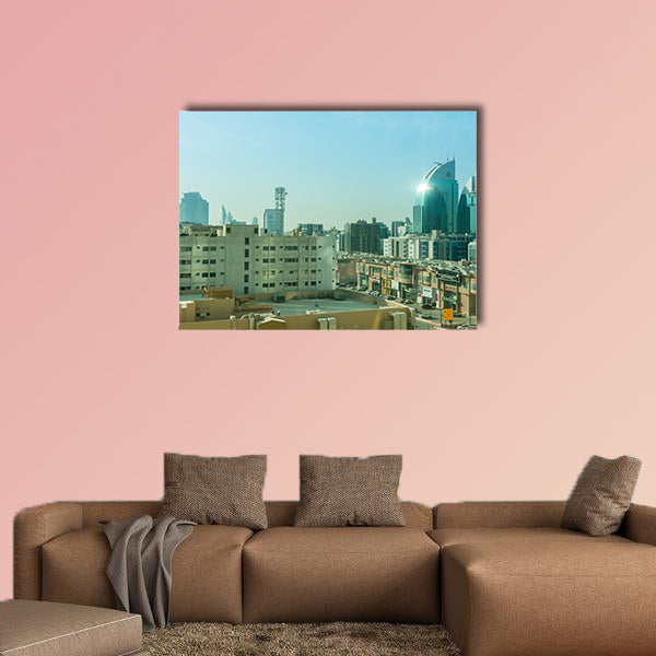 Aerial view of the dawn of Riyadh with buildings and skyline canvas wall art