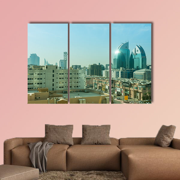 Aerial view of the dawn of Riyadh with buildings and skyline canvas wall art