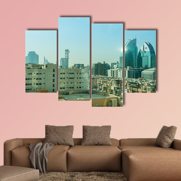 Aerial view of the dawn of Riyadh with buildings and skyline canvas wall art