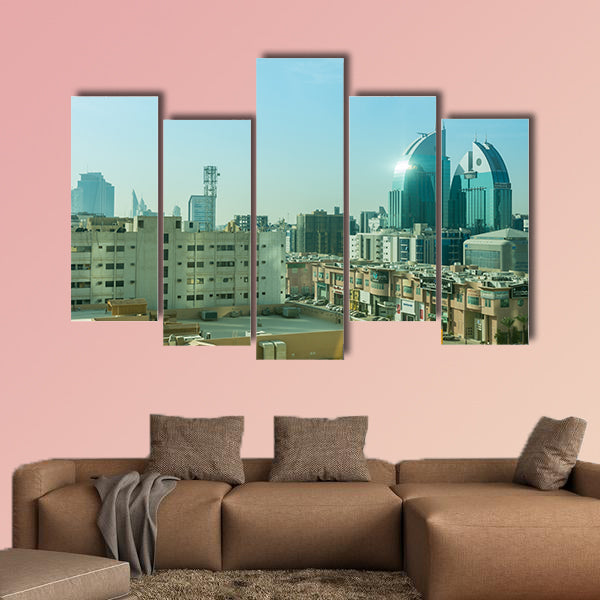 Aerial view of the dawn of Riyadh with buildings and skyline canvas wall art
