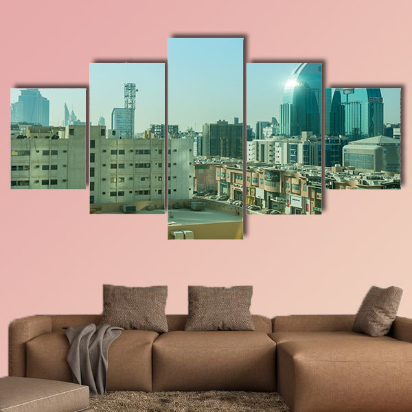 Aerial view of the dawn of Riyadh with buildings and skyline canvas wall art