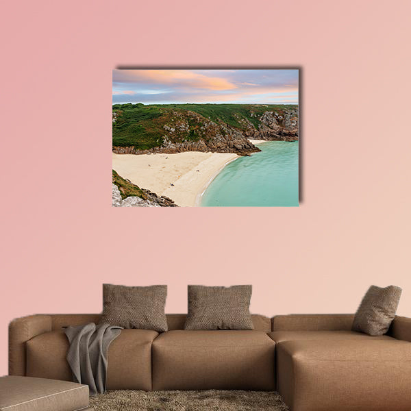 View over Porthcurno Beach seen from Minack Open Air Theatre wall art