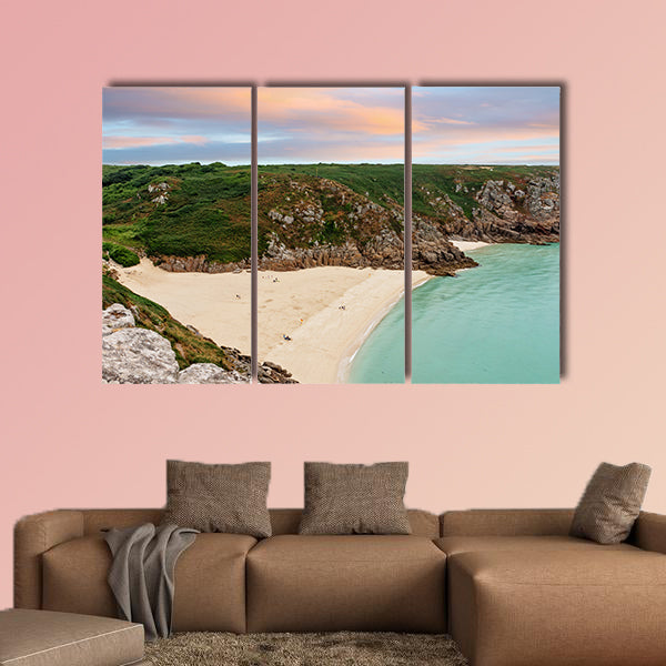 View over Porthcurno Beach seen from Minack Open Air Theatre wall art