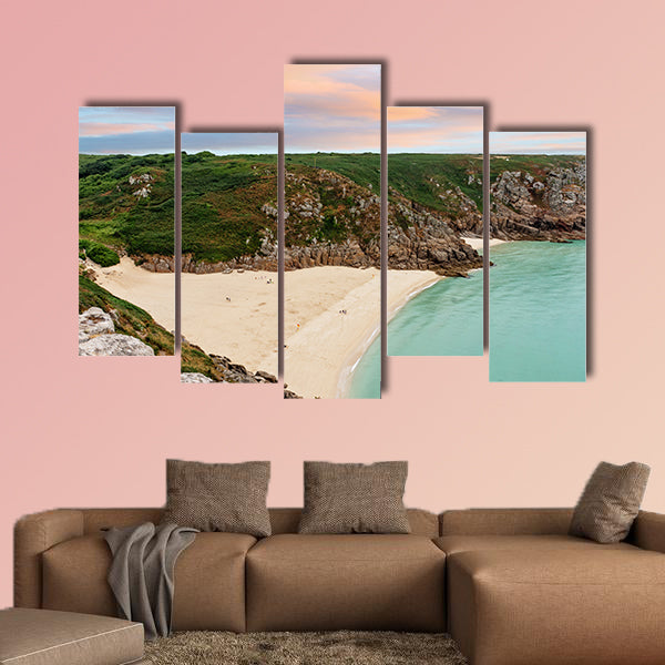 View over Porthcurno Beach seen from Minack Open Air Theatre wall art