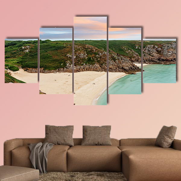 View over Porthcurno Beach seen from Minack Open Air Theatre wall art