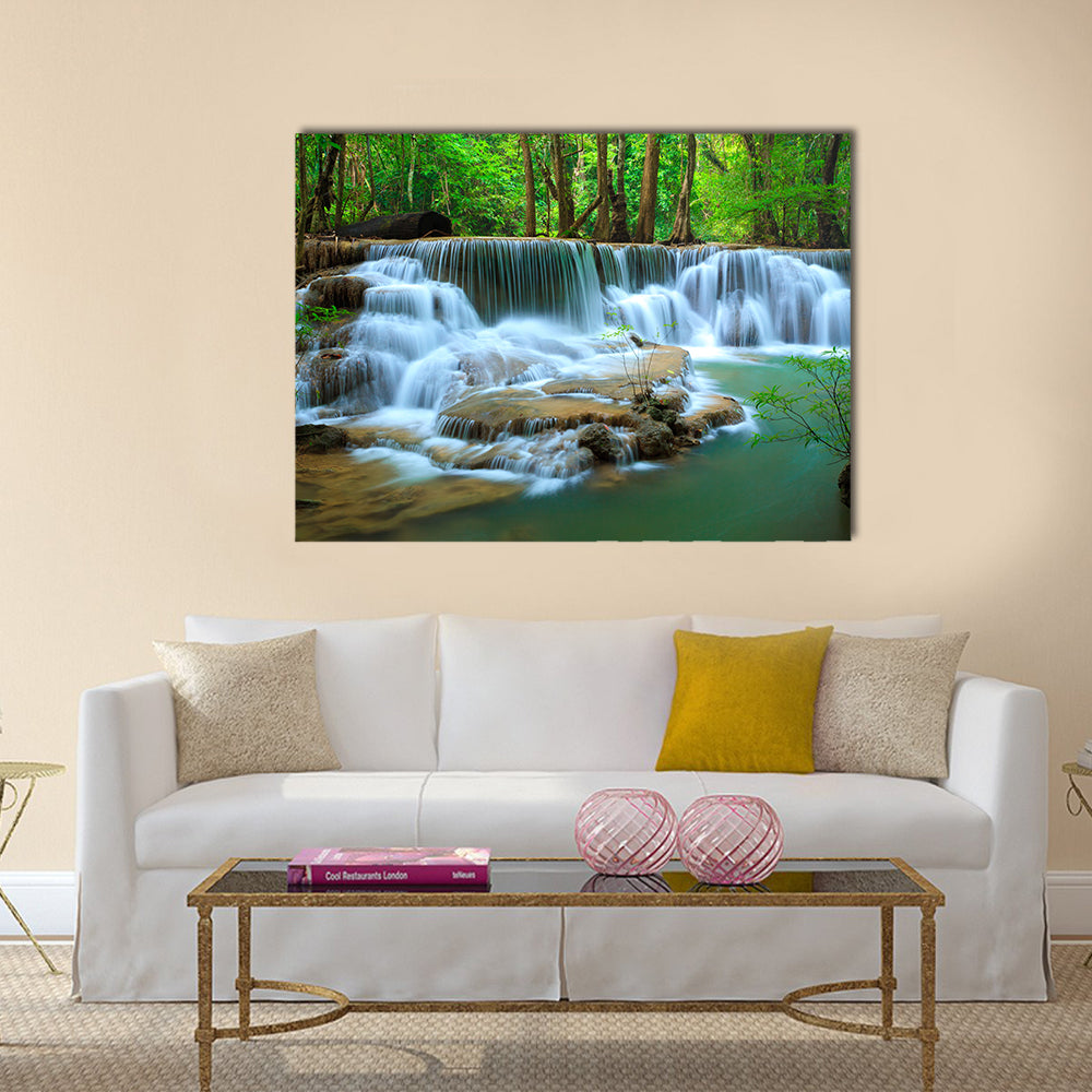 Deep forest Waterfall, Kanchanaburi, Thailand Multi panel canvas wall art