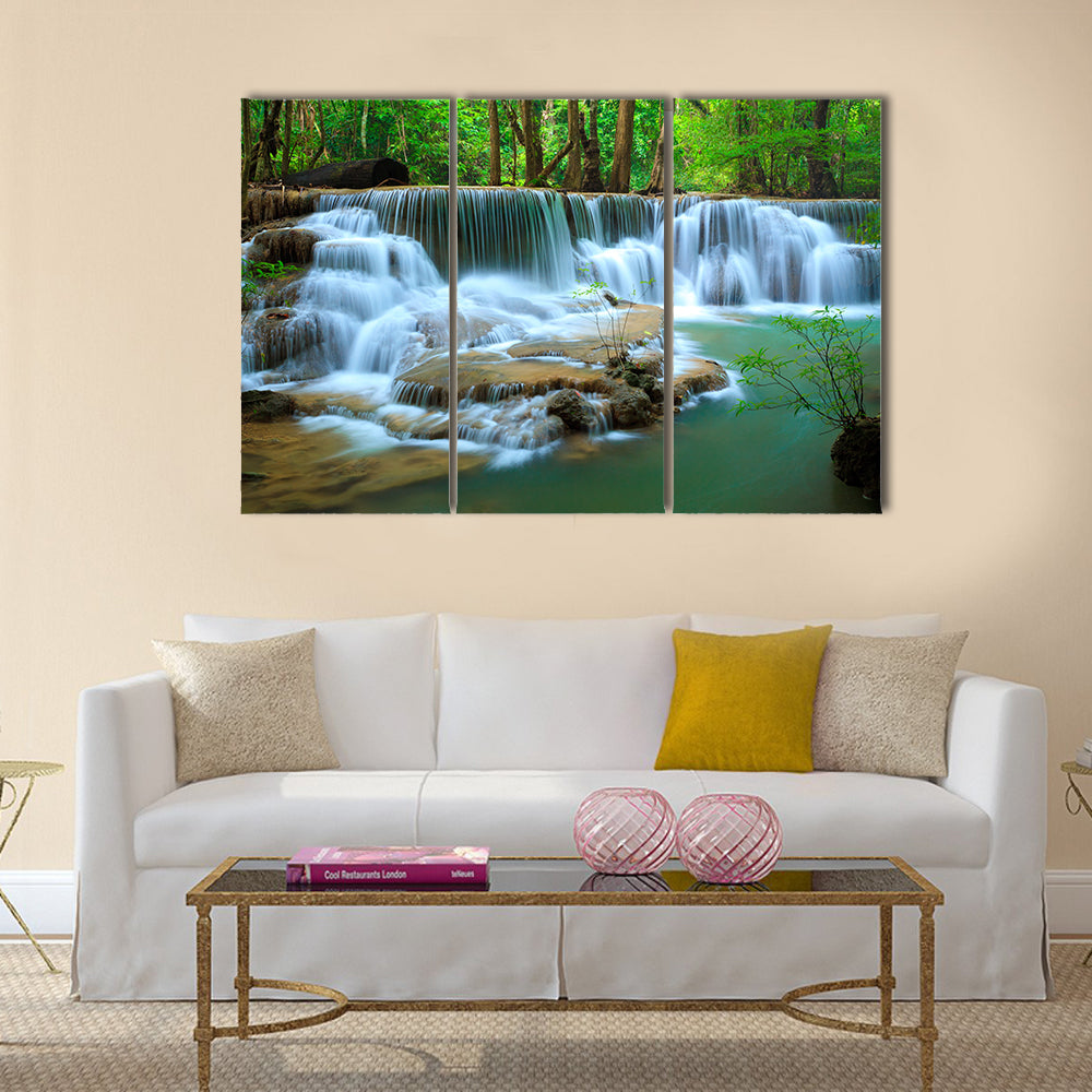 Deep forest Waterfall, Kanchanaburi, Thailand Multi panel canvas wall art