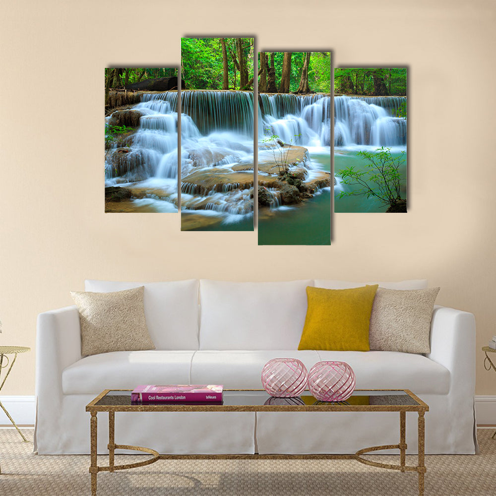 Deep forest Waterfall, Kanchanaburi, Thailand Multi panel canvas wall art